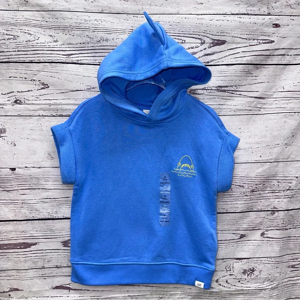 Blue Kids Hoodie with Shark Embroidered Design Size 5